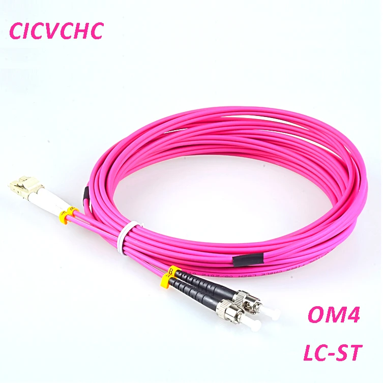 5pcs Duplex 2LC/UPC-2ST/UPC-OM4-PVC-3.0mm-Pink Optical Fiber Patchcord/Jumper