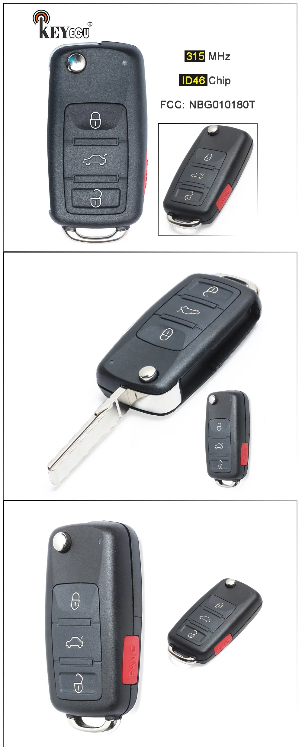 KEYECU 315 МГц ID46 чип NBG010180T замена флип 4 Btn удаленный брелок для Volkswagen Jetta Eos Golf Passat Beetle 2011