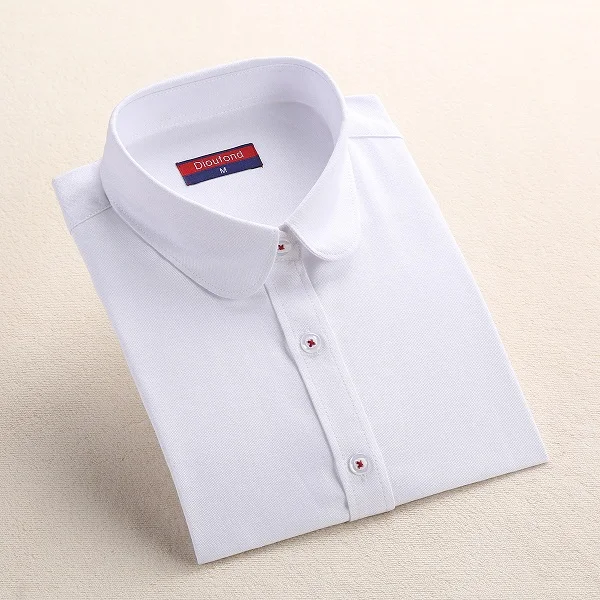 Whiteoxford Женская хлопковая Элегантная блузка с длинным рукавом, повседневная Однотонная рубашка, белая женская блузка, блузка размера плюс, школьная блуза Dioufond - Цвет: Whiteoxford