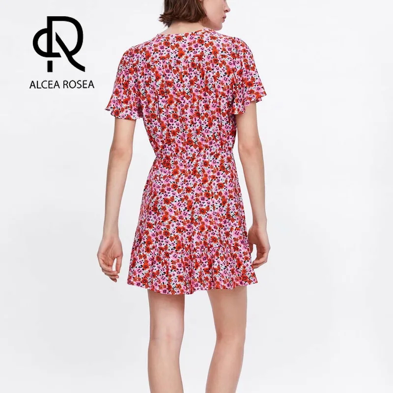 Женское платье с цветочным принтом Alcea Rosea Повседневное v образным вырезом