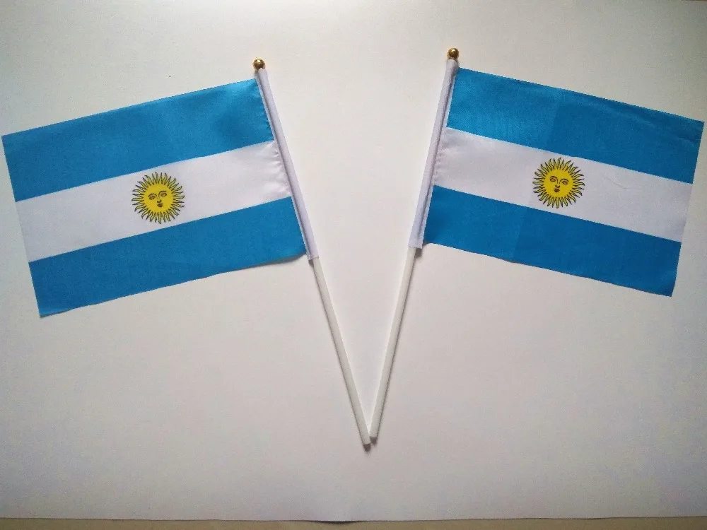 Оптовая продажа флаги Аргентины с ручной волной полиэфирные материалы шестом 14*21