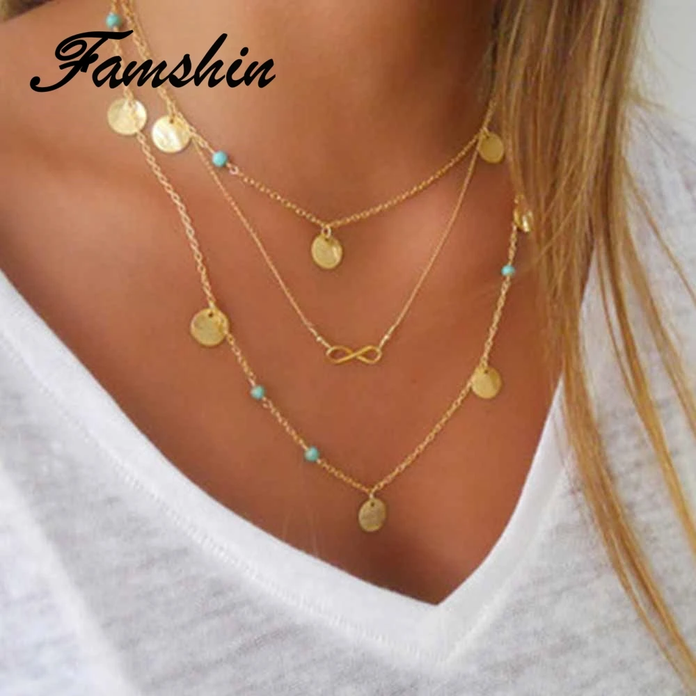 FAMSHIN Bohemia Gold Color Chain Leaves MultiLayer Choker Necklace for Women Collier Femme Fashion Jewelry Party Gifts 2018 NEW | Украшения