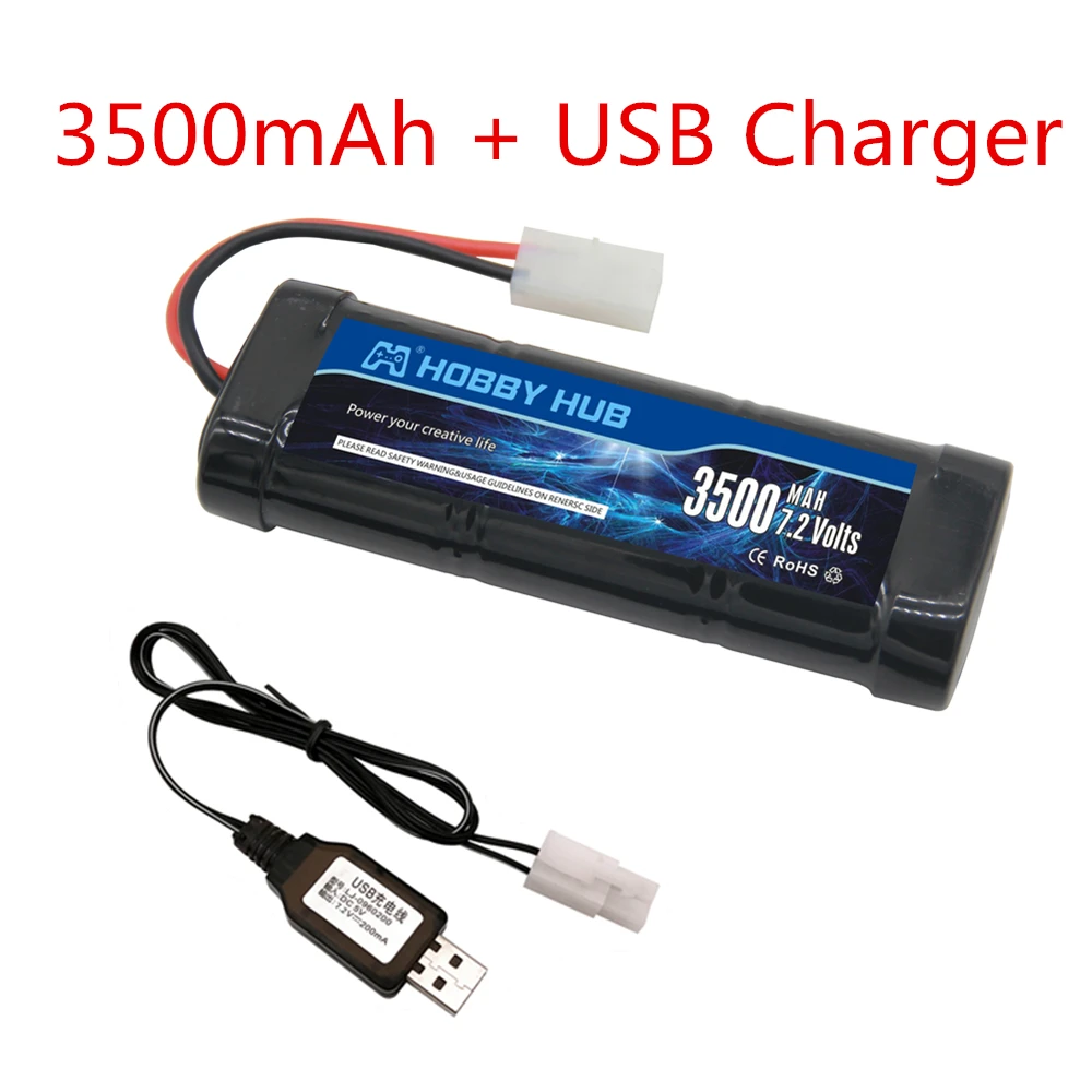 Paquete de bater&iacute;a Ni-MH de 7,2 V y 5000mAh con enchufe Tamiya, cargador de 7,2 v y bater&iacute;a SC * 6 celdas para coches de carreras RC, barcos, juguetes RC-5