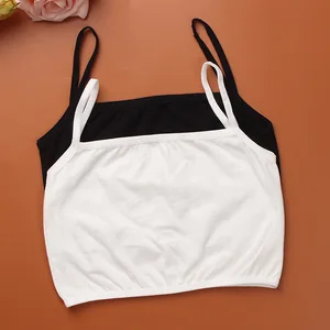 Хлопковое нижнее белье для девочек-подростков, белые бретельки, бюстгальтер-безрукавка для учащихся, без стальных предметов, тренировочный бюстгальтер для детей