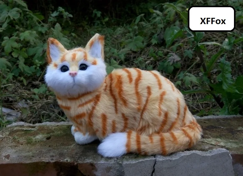 

creative real life squating cat model plastic&furs yellow stripe cat doll gift about 21x24.5cm xf1371