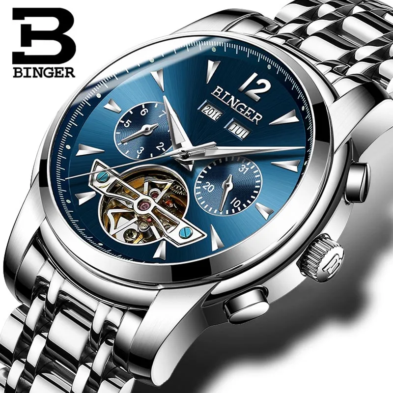 

Tourbillon Luxury Watch Men Automatic Self-wind Watches Stainless Steel 30M Waterproof Business Multifunction Mechanical Men