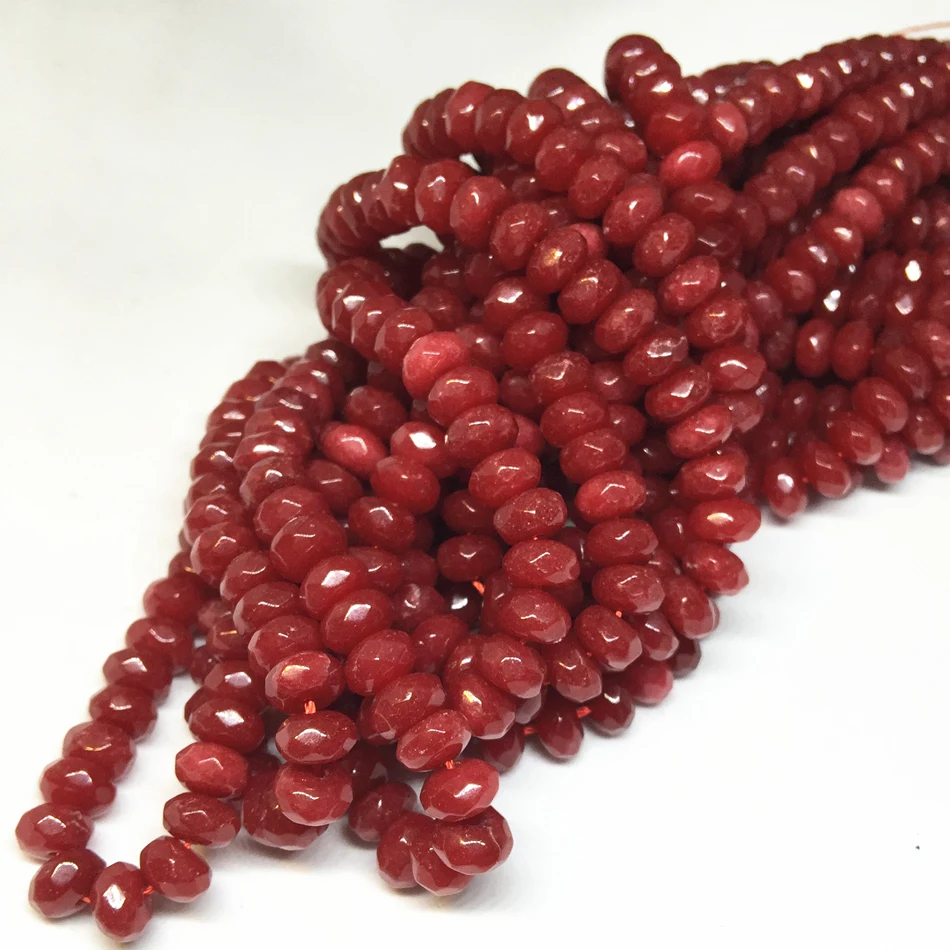 New Red Jade Jasper Stone 5x8mm Faceted Rondelle Abacus Loose Beads Wholesale Price Fashion Women Elegant Diy Jewelry 15&quotMY5327|loose