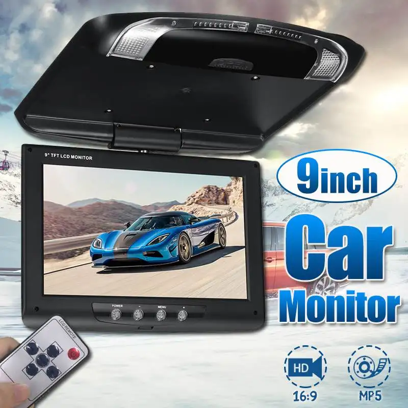 Черный 9 дюймов TFT lcd цифровой экран автомобильный монитор на крыше с пультом дистанционного управления автомобильный потолок флип вниз DVD CD плеер