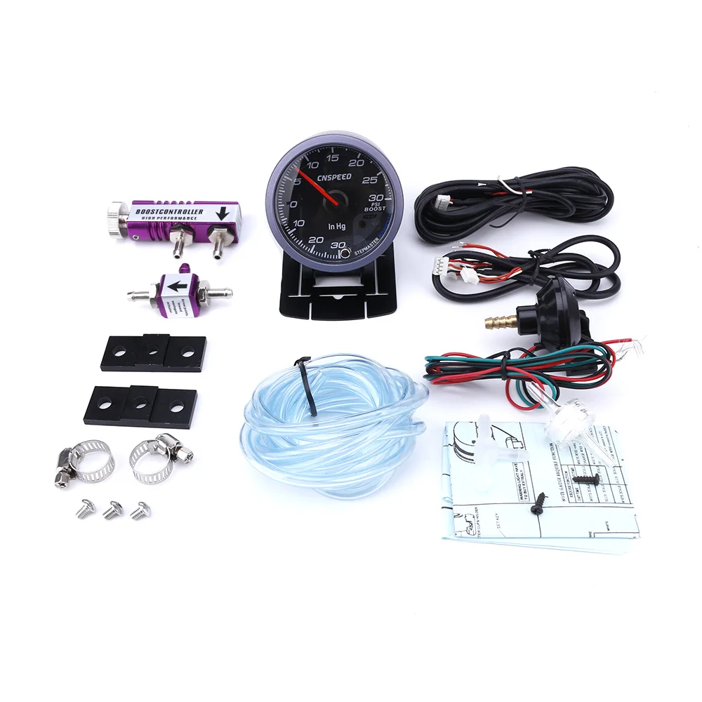 with purple controll CNSPEED 60 мм турбо Boost Gauge 30PSI+ Регулируемый контроллер турбо ускорения комплект 1-30PSI YC101412+ YC100211 - Цвет: with purple controll