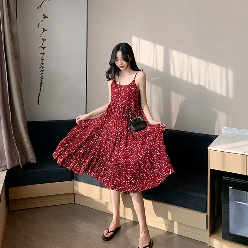 2019 летнее женское гофрированное платье без рукавов на бретельках популярное в