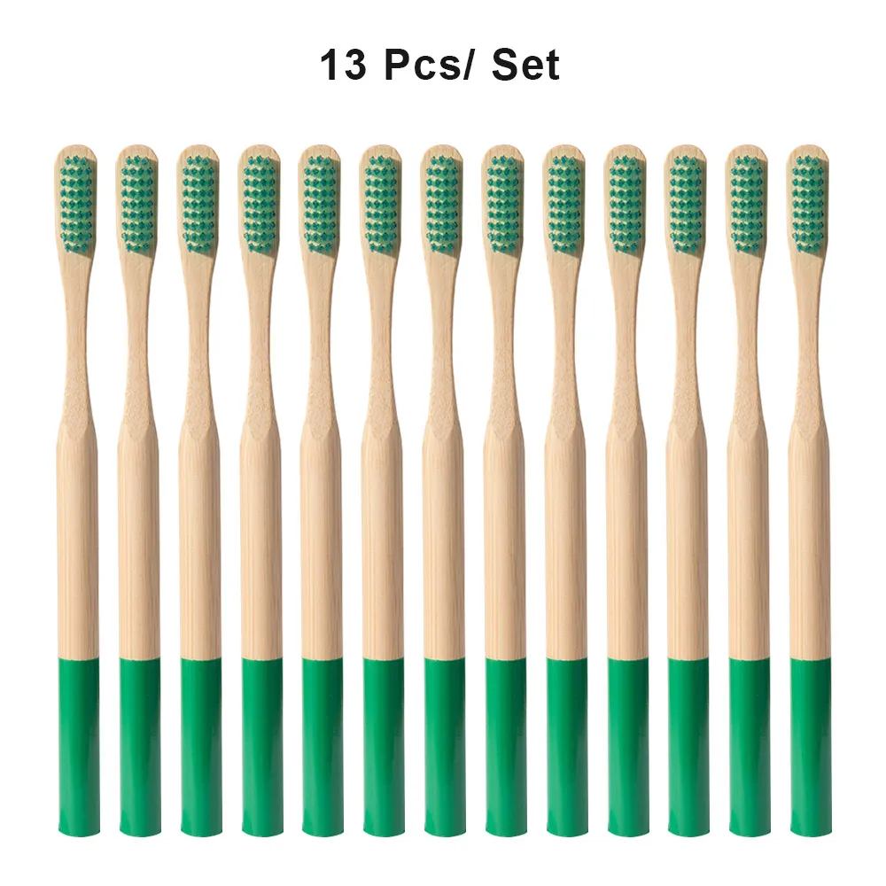 13pcs green Экологически дерево зубная щетка "Радуга" Бамбук 12/13 шт. Зубная щётка бамбуковое волокно деревянная ручка зубная щетка отбеливание красочный - Цвет: 13pcs green
