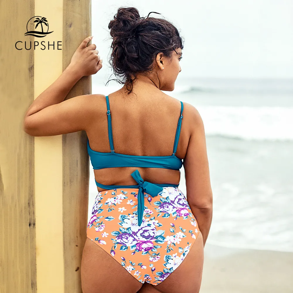 CUPSHE бикини на шнуровке голубого цвета размера плюс женские купальники из двух