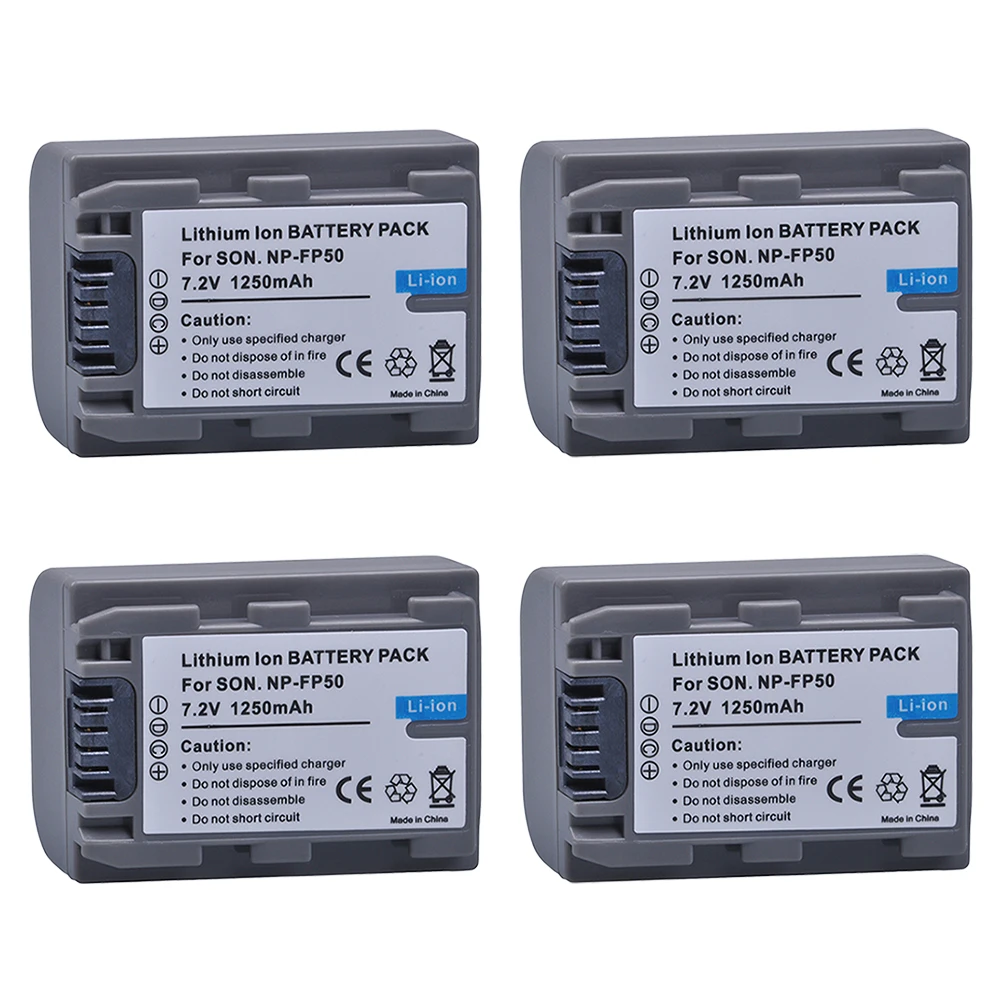 4 шт. 1250 мАч NP-FP50 NP-FP51 NP FP50 батареи для Sony DCR-DVD103 DVD105 DCR-HC3 HC16 HC40 DCR-SR30 SR40 SR100 NP-FP30 |