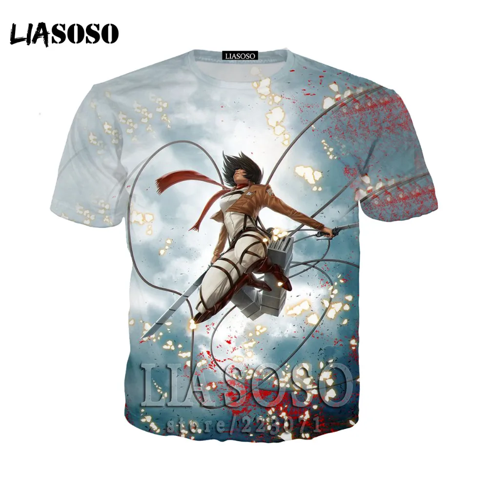 LIASOSO Japanese Anime Attack on Titan t shirt in men's T-shirt Short Sleeve Hip Hop Strretwear 3D O-neck summer tshirt at11 | Мужская