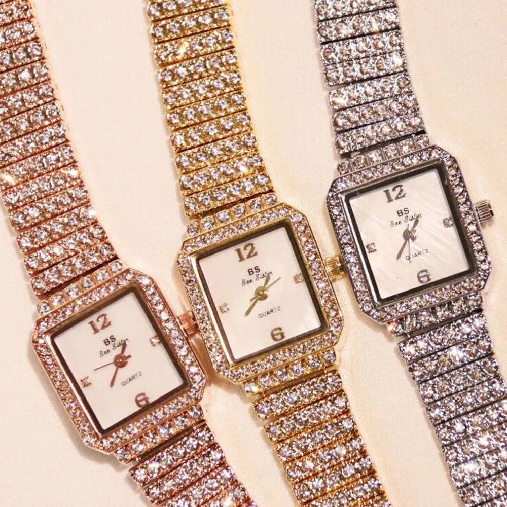 Стразы женские кварцевые часы браслет Кристальные аналоговые наручные