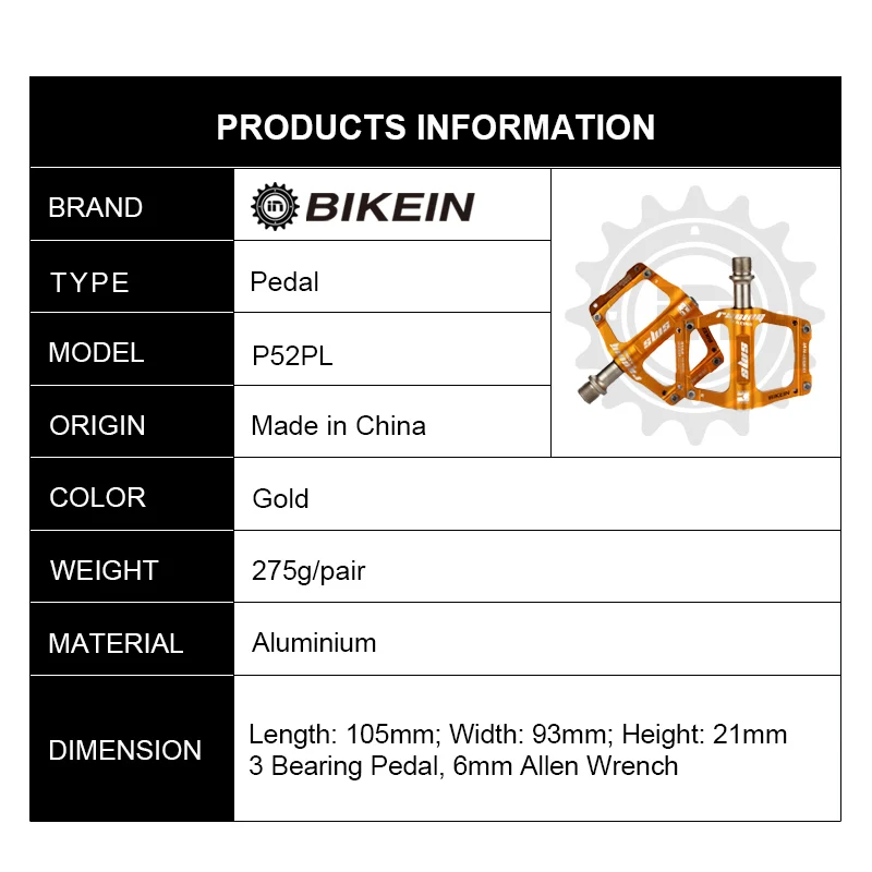 

BIKEIN Cycling Ultralight 3 Bearing CNC Aluminum Pedal MTB Bicycle 9/16 Inch Flat Pedals Multi-Colors Mountain Bike Accessories