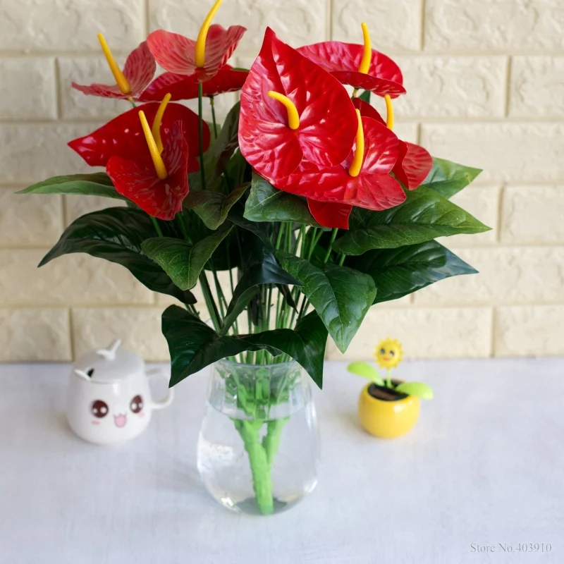 1 бутон Зеленый антуриум в горшке цветы Крытый поддельные балконные растения