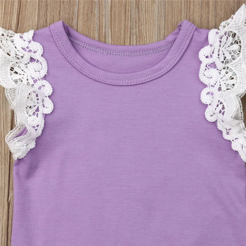 Комплект летней одежды для маленьких девочек новинка 2019 кружевной топ с рукавами