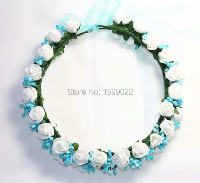 Женский/Детский головной убор из пены с изображением розы голубого/белого цвета