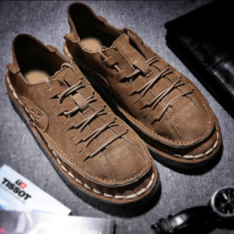 

QWEDF New fashion Leather handmade Men Flats Light Breathable Shallow Casual Shoes Men Man Sneakers Peas Zapatos Hombre G8-68