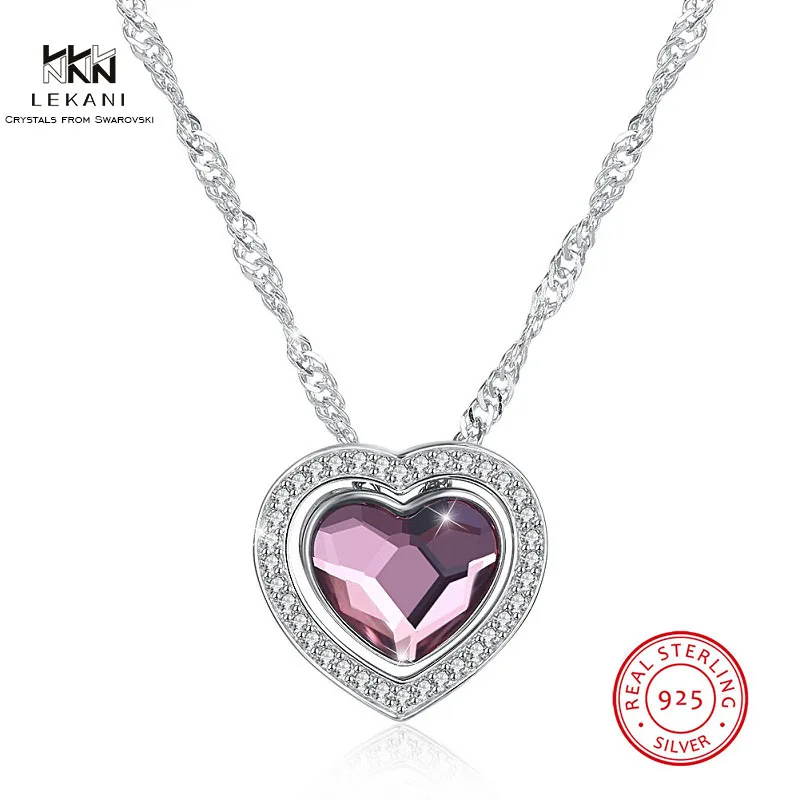 Ожерелье LEKANI с кристаллами Swarovski 925 двойное сердце DIY бриллиантовое ожерелье