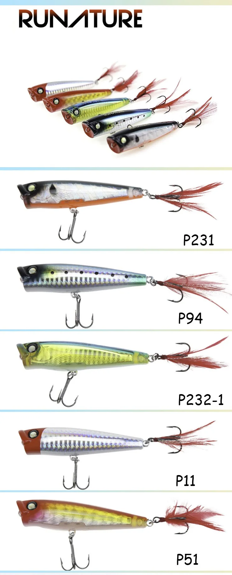 Runature Fishing Top Water Lure Popper Bait 85mm/15g Swim Bait Trout Fishing Carp Bait Floating Popper Fishing Lures Bait