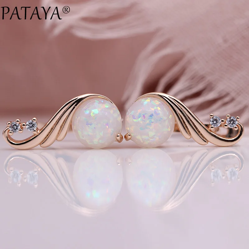 White Crystal Amber PATAYA, новинка 585, розовое золото, белый натуральный циркон, женские модные ювелирные изделия, шампань, кристалл, опал, серьга из оникса, свадебные серьги - Окраска металла: White Crystal Amber
