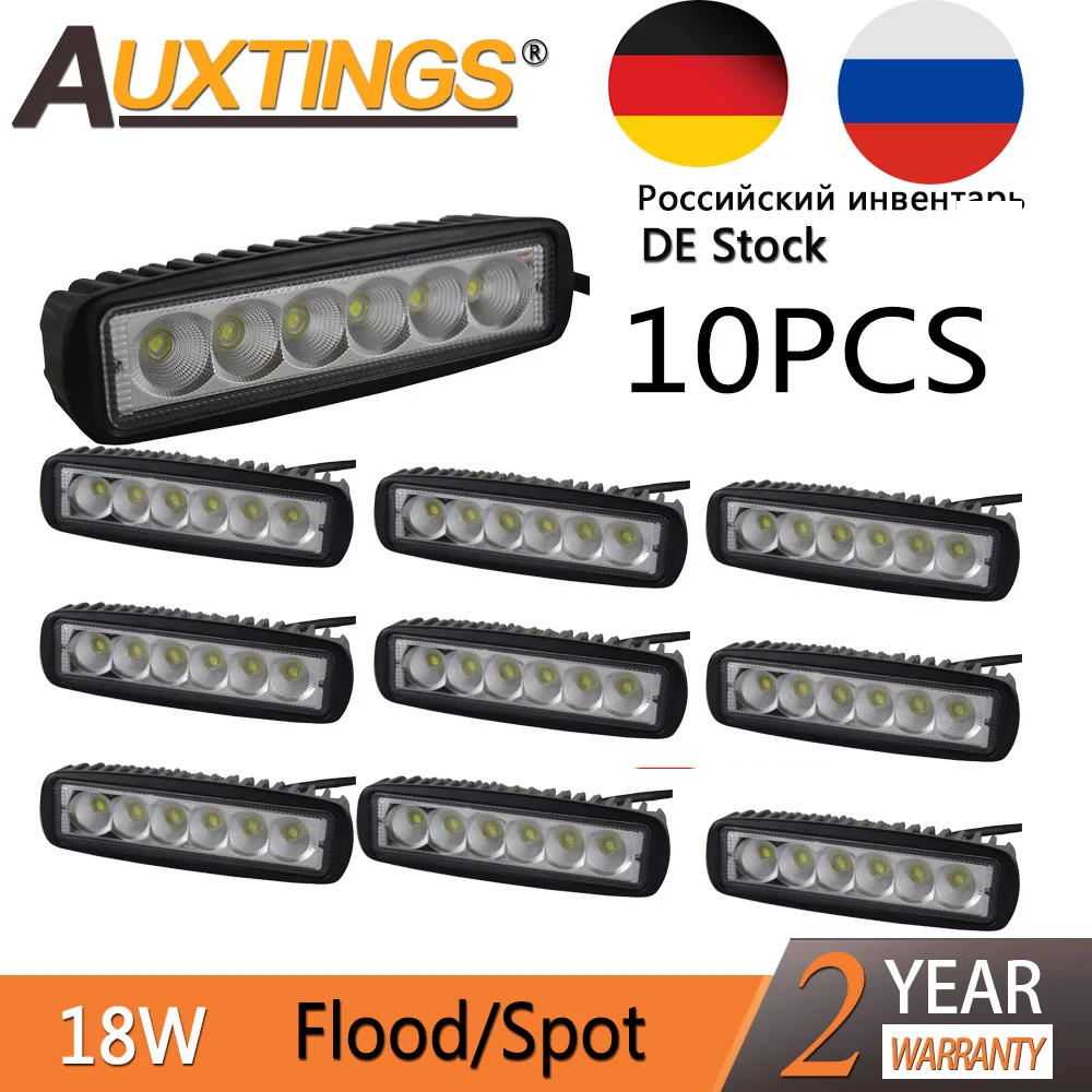Auxting 10X 18W Spot light Flood Lamp Driving Fog LED Work Light Bar Offroad Car for Jeep SUV 4WD led beams 12V | Автомобили и