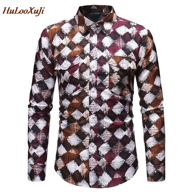 HuLooXuJi Men Spring Shirt Plaid Basic Casual Business Turn Down Collar Slim Fit Tops Blouses US Size:M-2XL | Мужская одежда