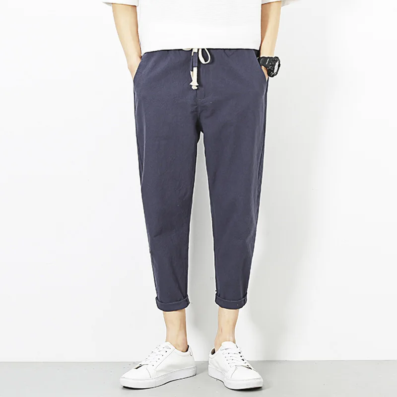 Мужские льняные прямые брюки до щиколотки 4 цвета 2019|straight pants men|pants menankle length |