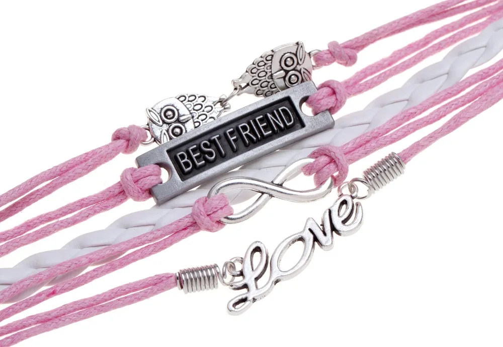 2016 розовый плетеный ЛУЧШИЙ ДРУГ браслет Мебиуса pulseira feminina bralseira мужской сова День