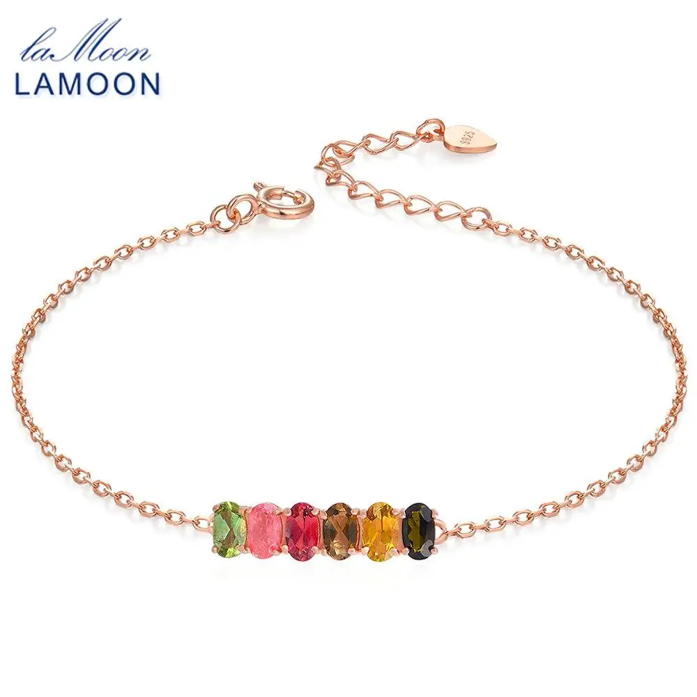 LAMOON 925 Sterling Siver 6 шт. 3*5 мм Овальный разноцветный турмалиновый браслет S925