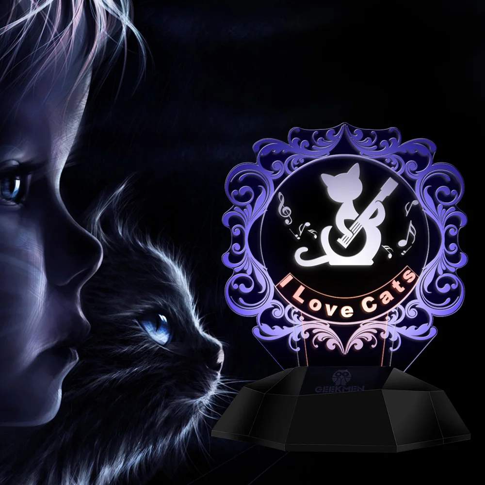 I Love Cats 3D линейная лампа для домашнего декора настольная музыкальный гитарист с