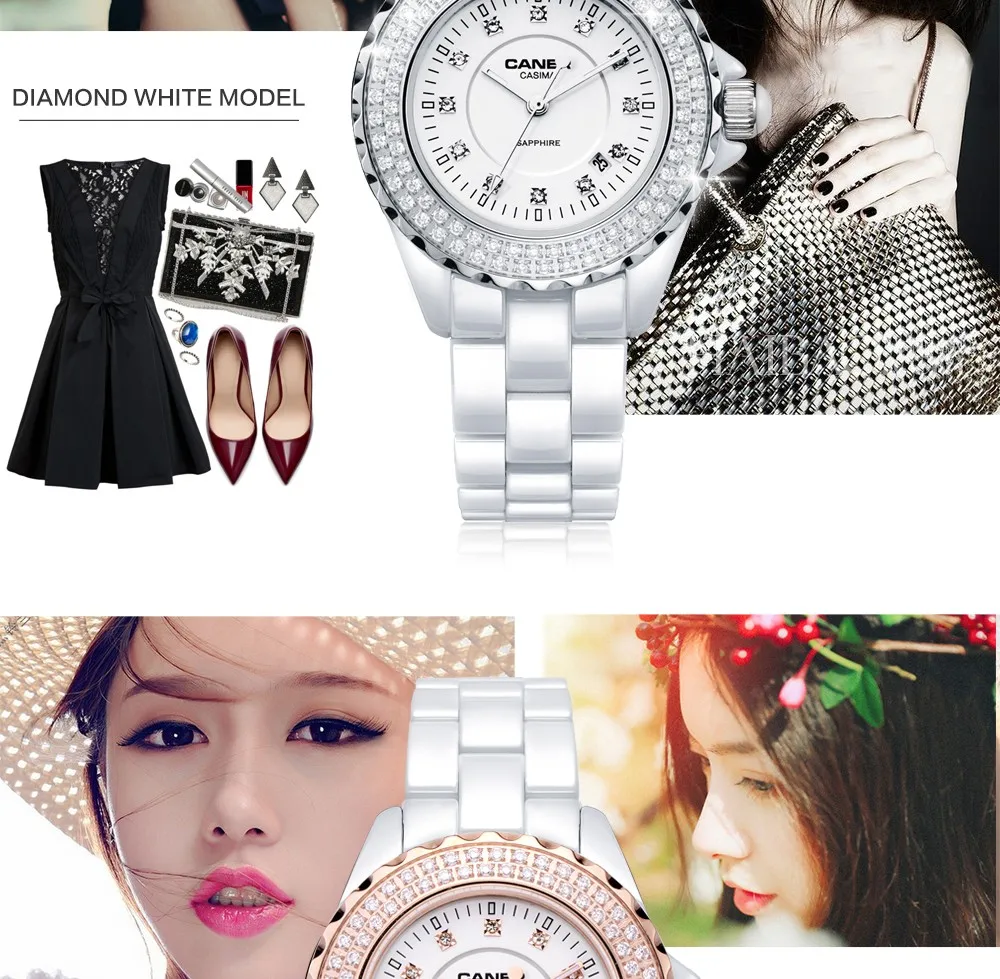 Reloj Mujer CASIMA, роскошные Брендовые женские часы, водонепроницаемые, модные, керамические, ослепительные, сапфировые, Женские кварцевые наручные часы, часы с календарем