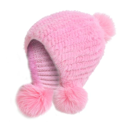 Pink IANLAN модные зимние однотонные вязаные шапки-бомберы из натурального меха, женские шапки из меха норки, меховые наушники из лисьего меха, женские шапки с ушками IL00038 - Цвет: Pink