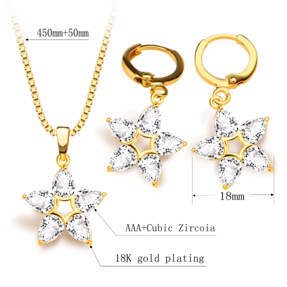 YOULOOK High Quality Star Shape Pendant Gold/Silver Necklace Earrings Two Piece Set Fashion Lady Romantic Jewelry Set.S20100 | Украшения и