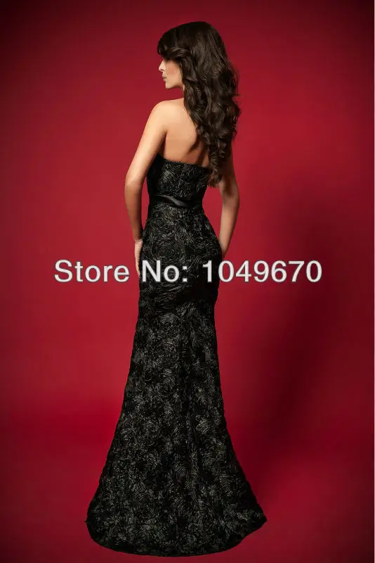 Горячие Продажи Черный Милая Кружева Русалка Пром Платья С Поясами Flower Вечерних