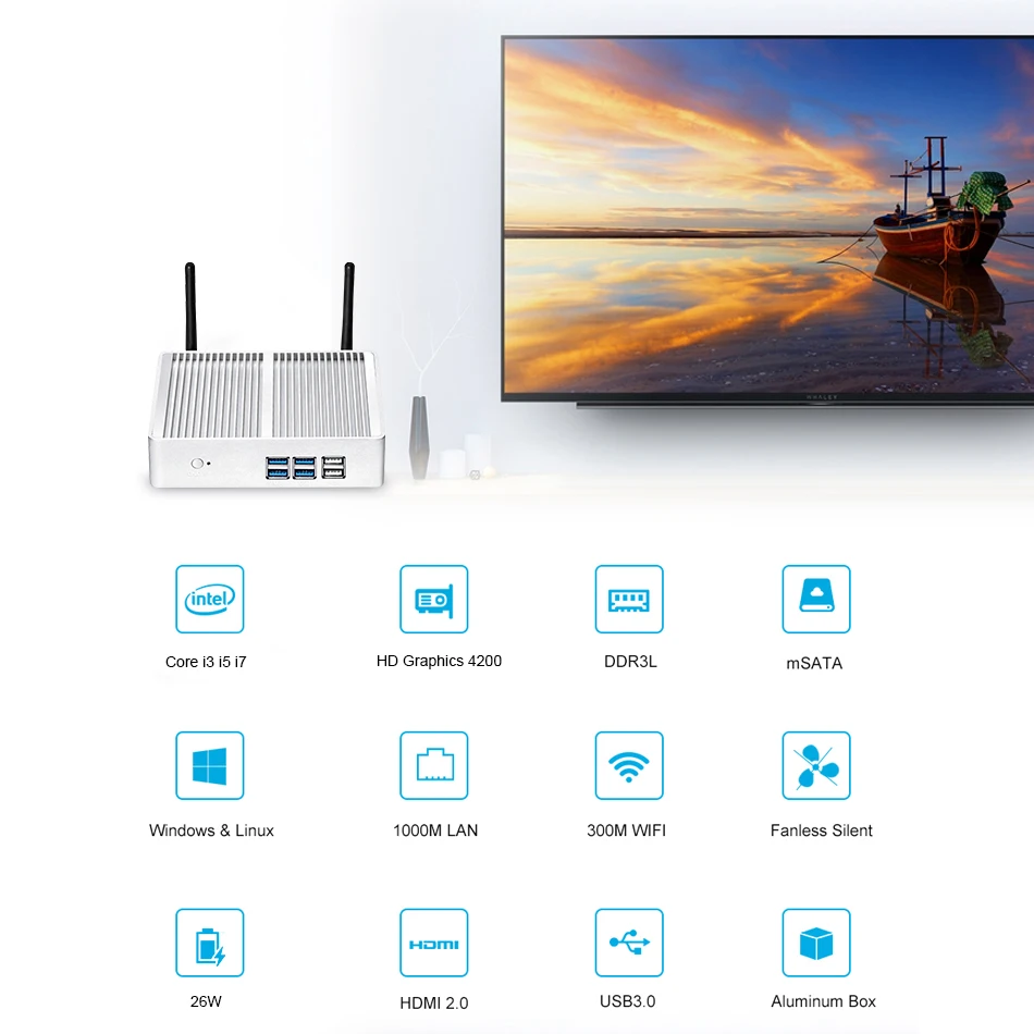 OLOEY мини-ПК без вентилятора Intel Pentium 4405U Windows 10 Linux 8 Гб ram 120 ГБ SSD 300 Мбит/с WiFi Gigabit Ethernet HDMI VGA 6* USB NUC