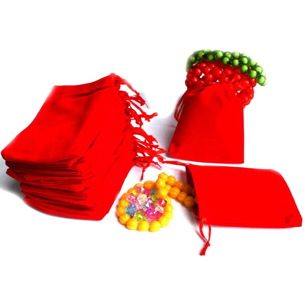 Бархатные мешочки на шнурке упаковка из красных/черных/синих бусин 5 шт./лот 10x12 см