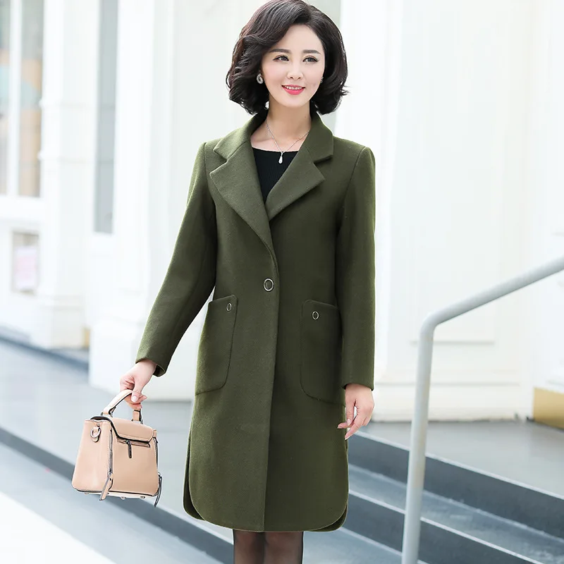 Office Lady Slim Women Long Cashmer Coat Single Button Women's Woolen Jacket Turn-down Collar Solid and | Женская одежда