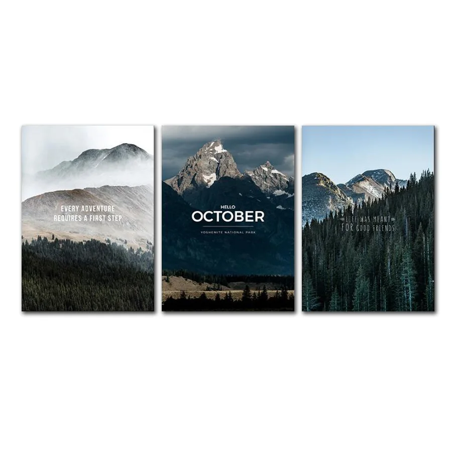 

AtFipan Modern Minimalist Nordic Mountain and Forest Combination Canvas Painting Home Decor Living Room Wall Poster Unframed