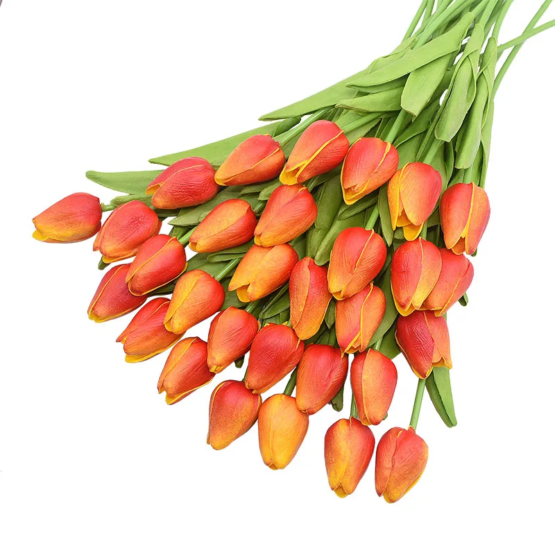 Orange 30 шт. Искусственные цветы тюльпаны Искусственные цветы искусственный букет из ПУ настоящие на ощупь цветы для свадебной вечеринки украшение дома цветы - Цвет: Orange