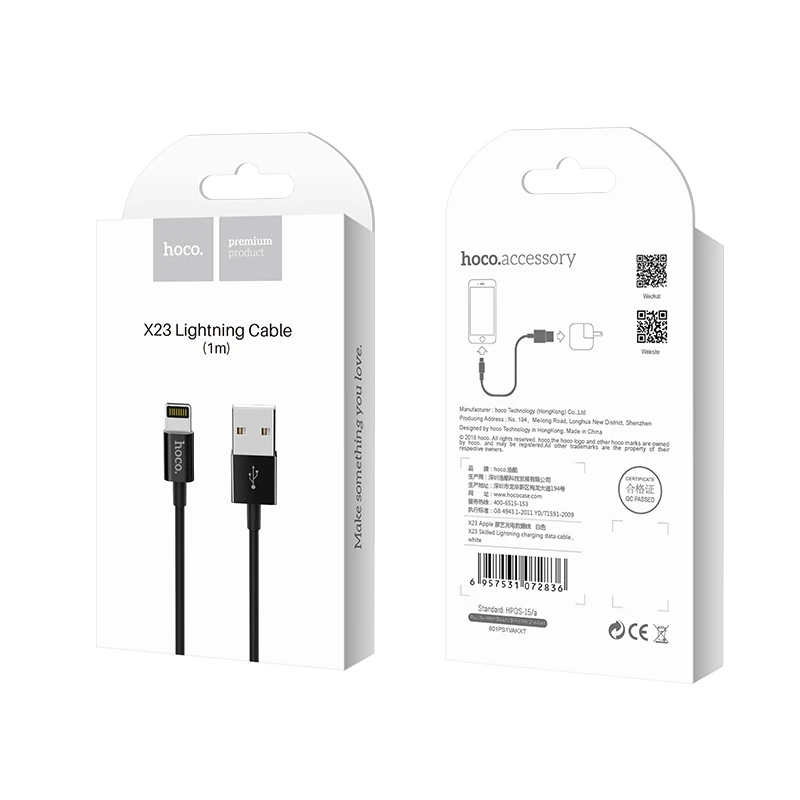 USB-кабель HOCO для iPhone X 8 7 6 5 6s кабели быстрой зарядки телефонов передачи данных SE