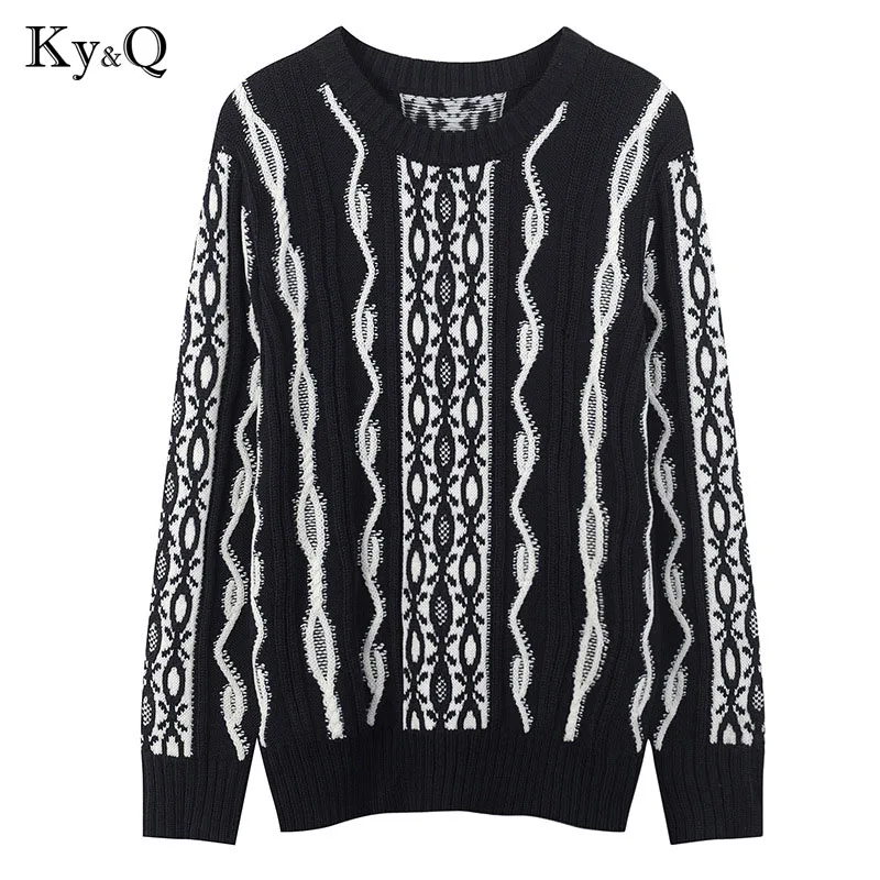 2020 Runway Winter Black Sweater and Pullovers Women Vintage Long Sleeve Female Lady's Striped Cashmere Jumper Clothes Tops | Женская