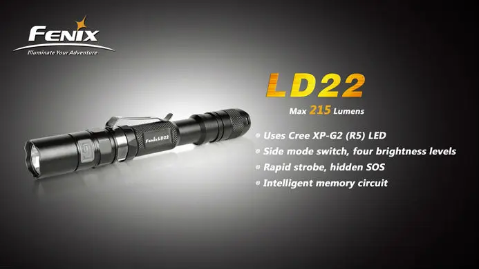 Outdoor lighting LED Flashlight Fenix LD22 215 lumens XP-G2 (R5) AA battery waterproof aluminum hunting torch-100% original | Лампы и