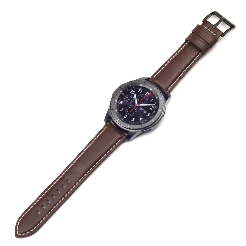 Для samsung gear S3 Frontier/Classic 22 мм Универсальный кожаный ремешок для часов Ремешок для наручных часов Замена умный браслет ремень - Цвет: Dark Brown