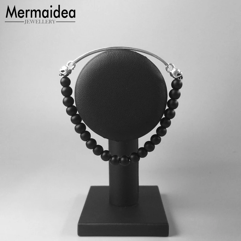 Браслет с бусинами и черепами из обсидиана новинка 2020 посеребренные модные