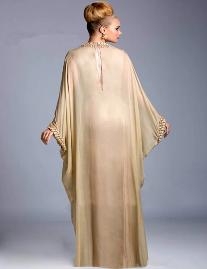 Элегантный Бисером Длинными Рукавами Line 30D Шифон Этаж Длина Вечерние Платья 2017