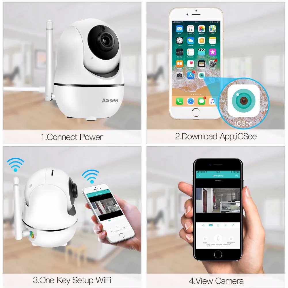AZISHN 1080 P 720 HD беспроводная wifi ip-камера внутренняя безопасность жилища CCTV