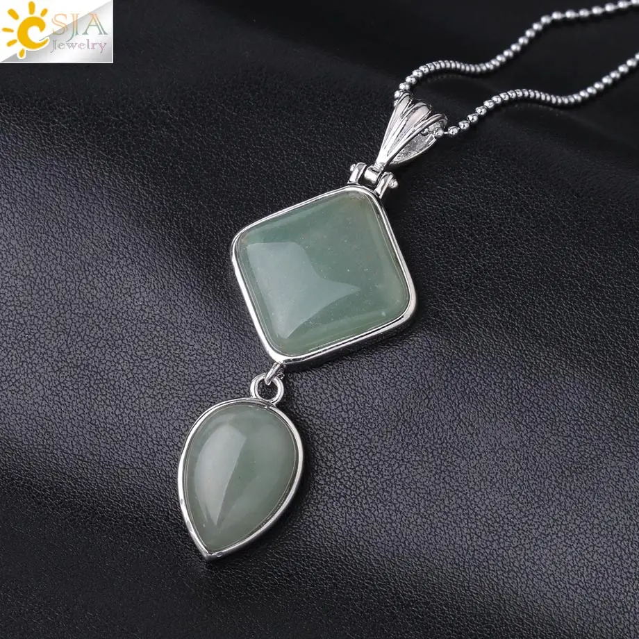 Green Aventurine CSJA, женские трендовые натуральные кварцевые подвески в форме капель воды, ожерелье, квадратные целебные камни, геометрические модные ювелирные изделия, мужское ожерелье s F815 - Окраска металла: Green Aventurine